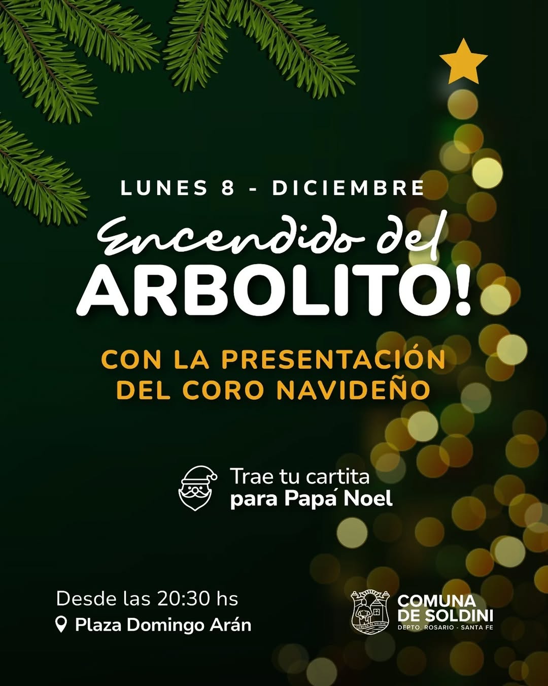 🎄 ENCENDIDO DEL ÁRBOL DE NAVIDAD 🎄 🎤🎶Coro navideño! Lunes 8 de Diciembre a las 20.30 hs., en la Plaza Domingo Arán �...