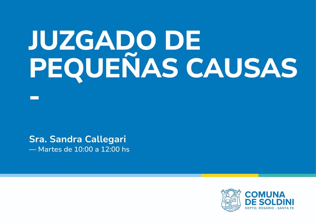 Informamos que la Jueza no atenderá en la oficina de Soldini, los días 25/11 y 02/12. Retomará actividad, el día Martes ...