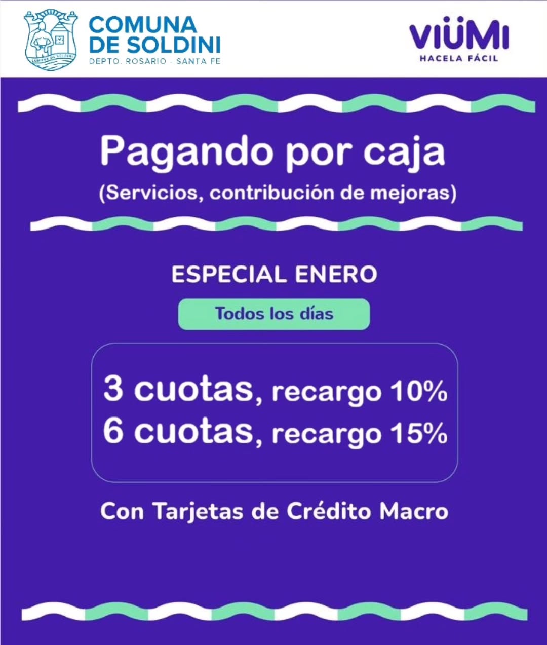 Importante! 💳 En el mes de Enero, con Trajetas de Crédito Macro, pagando por caja comunal, los servicios y la contribuc...