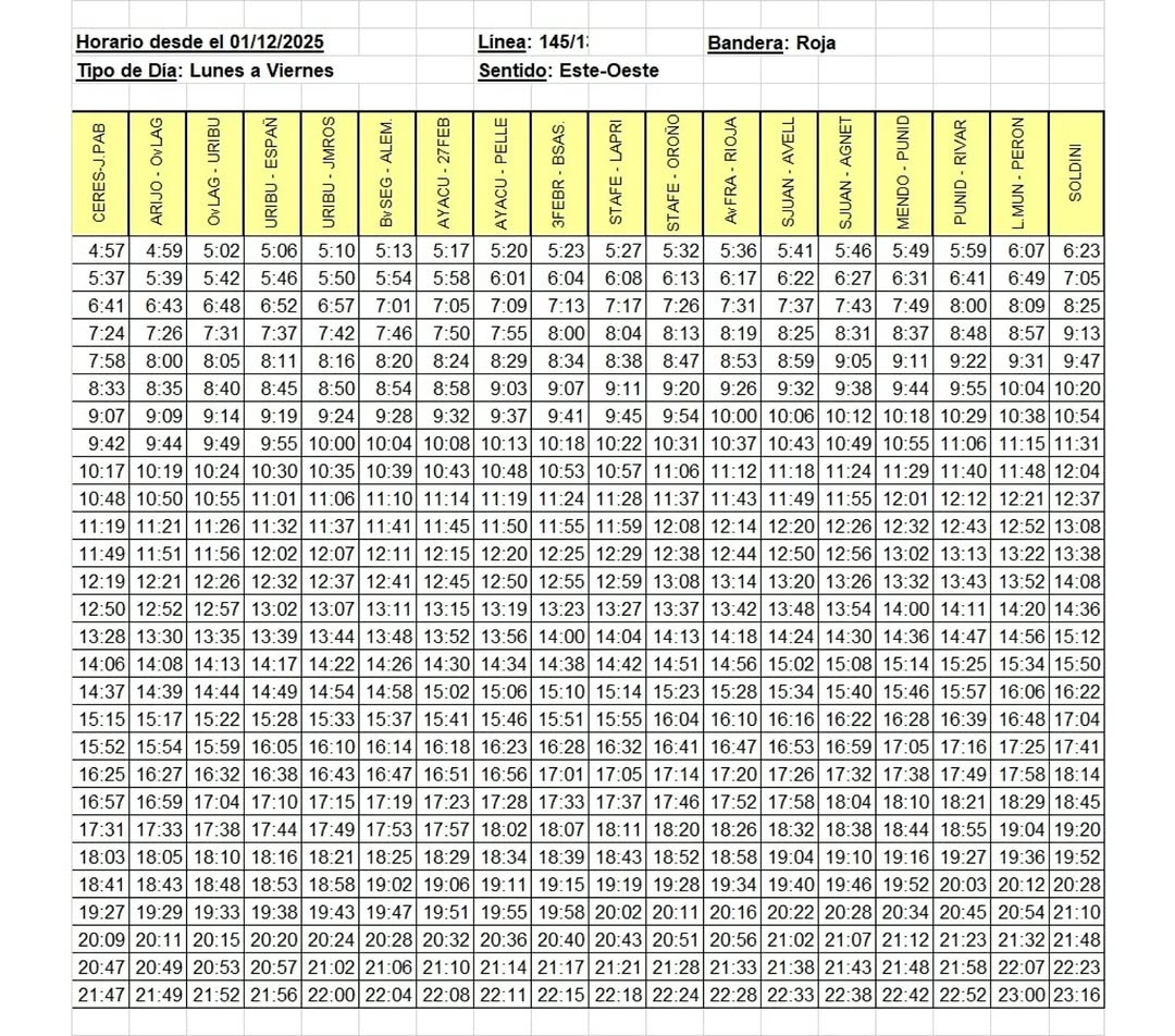 🚌Nos acaban de compartir los NUEVOS HORARIOS de la línea 145/133 SOLDINI.