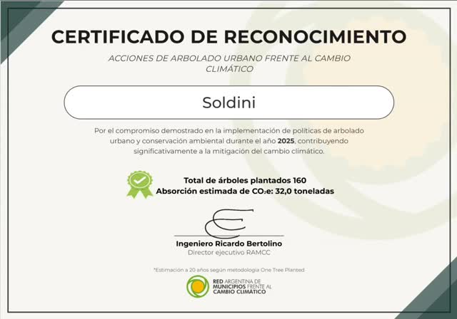 🌿 Soldini, comprometida con el ambiente 🌿 La Comuna de Soldini fue reconocido por la Red Argentina de Municipios frent...