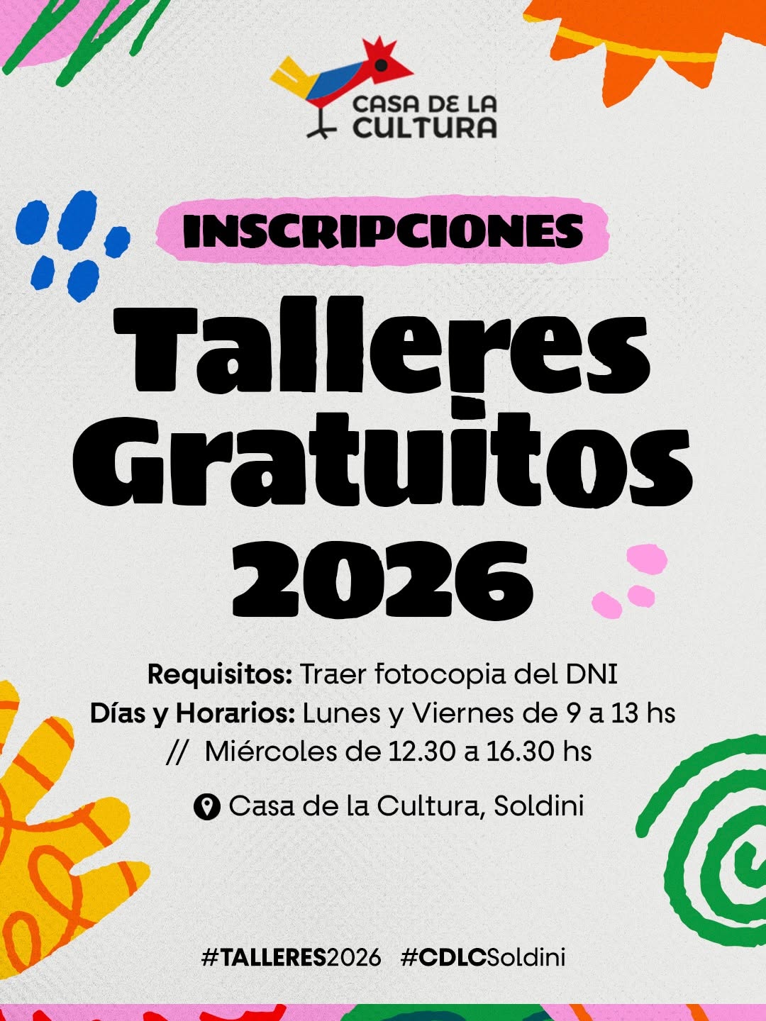Talleres y actividades gratuitas 2026 👋 El día 2 de marzo comenzamos las inscripciones 👏 Te esperamos! 🙂