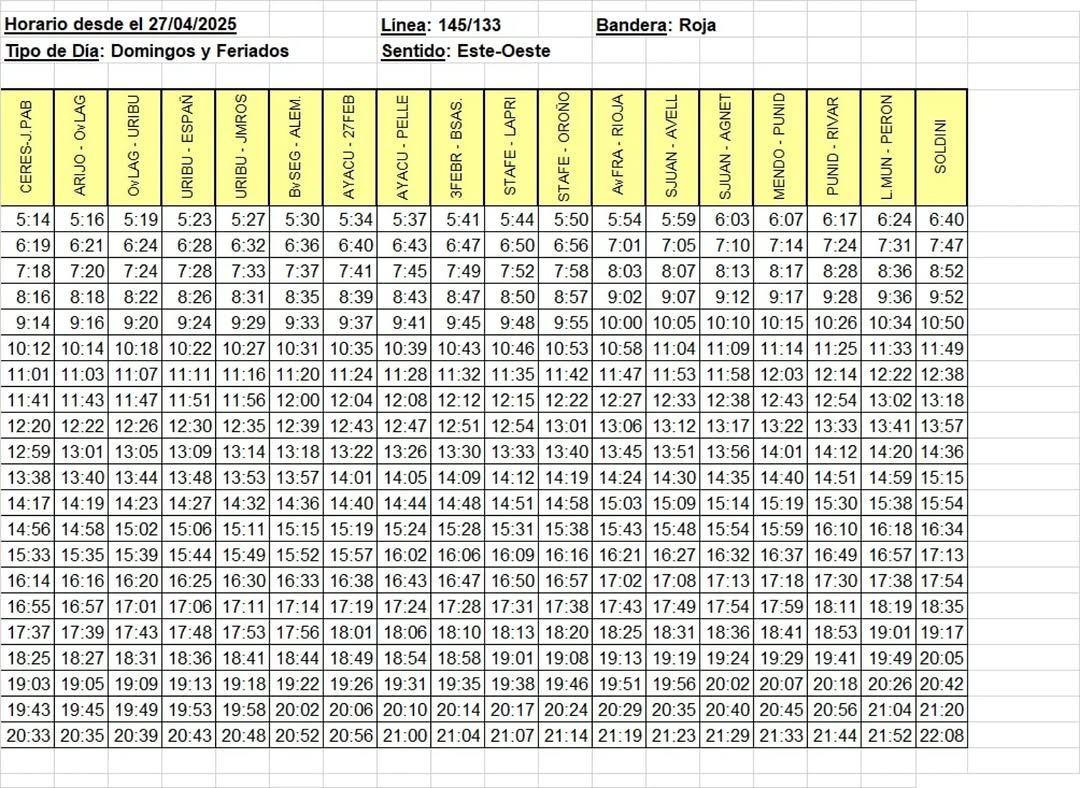 🚌Horario del 145 SOLDINI 