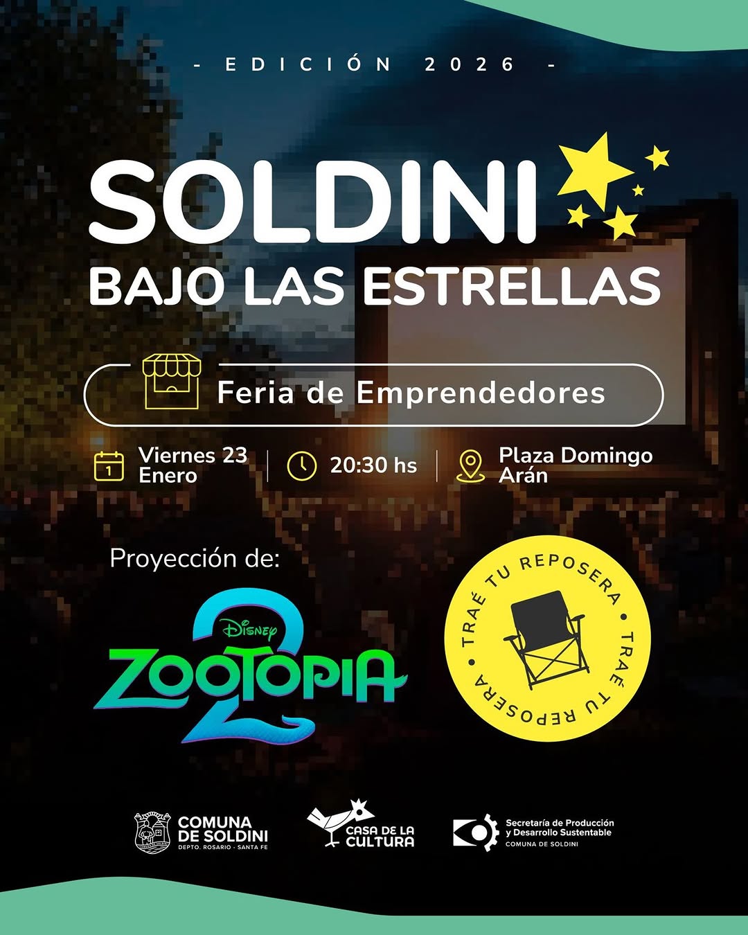 Continuamos con cine en la Plaza 🎞️🎬 Te esperamos este viernes! Trae tu reposera 😉